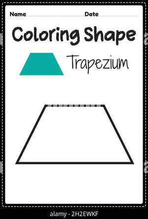 Pagina di colorazione trapezio per bambini prescolare, asilo e Montessori per praticare attività di disegno e colorazione di arte visiva per sviluppare la creatività, fo Illustrazione Vettoriale