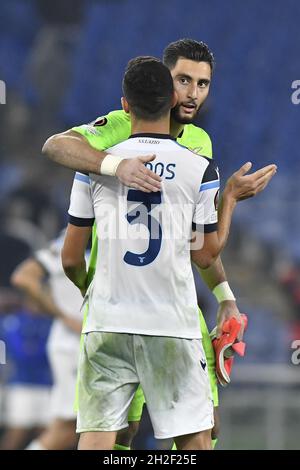 Luiz Felipe della SS LAZIO e Thomas Strakosha della SS LAZIO in azione durante la partita del gruppo e della UEFA Europa League tra Lazio Roma e Olympique de Marseille allo Stadio Olimpico il 21 ottobre 2021 a Roma. Foto Stock