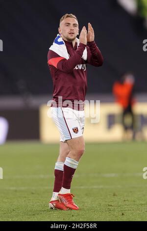 Londra, Regno Unito. 21 ottobre 2021. Jarrod Bowen of West Ham United durante la partita UEFA Europa League Group H tra West Ham United e KRC Genk al London Stadium il 21 ottobre 2021 a Londra, Inghilterra. (Foto di Daniel Chesterton/phcimages.com) Credit: PHC Images/Alamy Live News Foto Stock