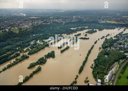 Fotografia aerea, alluvione della Ruhr, alluvione, Horst, Essen, Area della Ruhr, Renania settentrionale-Vestfalia, Germania, fotografia aerea, alluvione della Ruhr, Allagamento, Horst, ESS Foto Stock