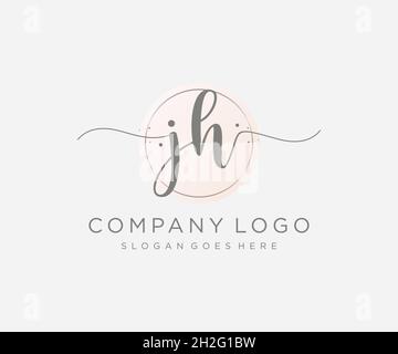 Logo femminile JH. Utilizzabile per la natura, salone, centro benessere, cosmetici e loghi di bellezza. Elemento modello di disegno con logo a vettore piatto. Illustrazione Vettoriale