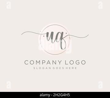 Logo femminile UQ. Utilizzabile per la natura, salone, centro benessere, cosmetici e loghi di bellezza. Elemento modello di disegno con logo a vettore piatto. Illustrazione Vettoriale