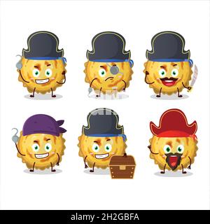 Personaggio cartoon di crostata di crema con varie emoticon pirata. Illustrazione vettoriale Illustrazione Vettoriale