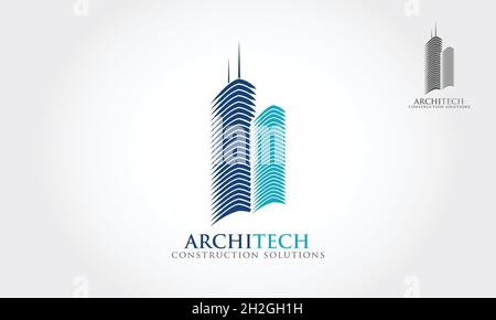 Architech Construction Solutions Vector Logo Template. Architetto costruzione idea. Logo di edifici stilizzati e astratti. Illustrazione Vettoriale