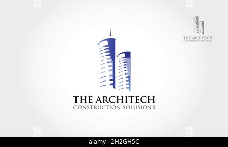 The Architect Construction Solutions Vector Creative Logo costruzione, casa logo per la vostra azienda, grattacieli logo, uffici. Illustrazione Vettoriale