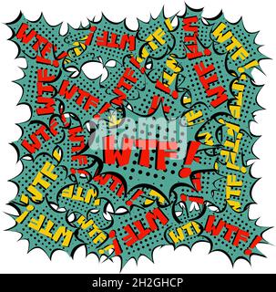 WTF Comic Lettering Vector illustrazione cartoon in stile retrò pop art su sfondo halftone Illustrazione Vettoriale