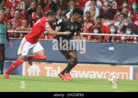 Lisbona, Portogallo. 20 ottobre 2021, Kingsley Coman del Bayern Munich durante la UEFA Champions League, la partita di calcio del Gruppo e tra SL Benfica e Bayern Munich il 20 ottobre 2021 all'Estadio da Luz di Lisbona, Portogallo. Foto di Laurent Lairys/ABACAPRESS.COM Foto Stock