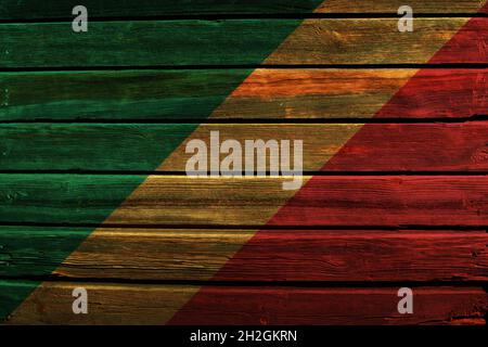Bandiera 3D della Repubblica del Congo su un vecchio sfondo di legno muro. Foto Stock