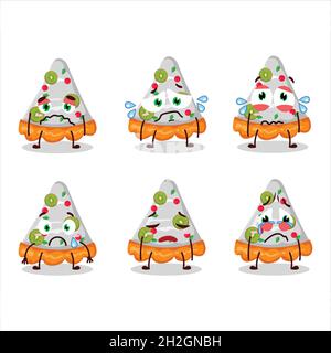 Fetta di torta di frutta personaggio cartoon con triste espressione. Illustrazione vettoriale Illustrazione Vettoriale