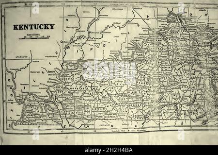 Mappa del Kentucky 1847 dal libro ' Historical Sketches of Kentucky (1847) ' LA SUA STORIA, ANTICHITÀ, E CURIOSITÀ NATURALI, GEOGRAFICA, STATISTICA, E DESCRIZIONI GEOLOGICHE. CON ANEDDOTI DI PIONEER LIFE di Lewis Collins. Pubblicato da Lewis Collins, Maysville, KY. E J. A. & U. P. James Cincinnati. Nel 1847 Foto Stock