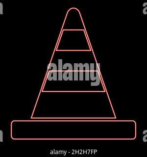 Cono da strada neon rosso immagine vettoriale di stile piatto Illustrazione Vettoriale