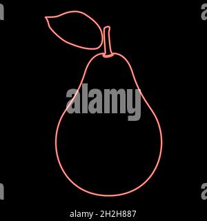 Neon PEAR rosso disegno vettoriale di stile piatto luce immagine Illustrazione Vettoriale
