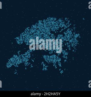 Mezzitoni astratti punteggiati con effetto stellato su sfondo blu scuro con mappa di Hong Kong. Tecnologia digitale punteggiata design sfera e struttura. vect Illustrazione Vettoriale