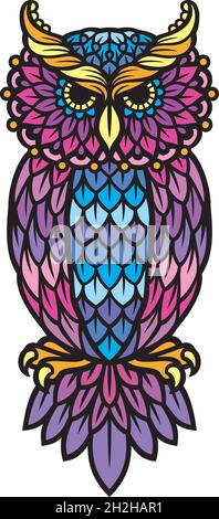 Gufo mandala in stile Boho illustrazione vettoriale Illustrazione Vettoriale