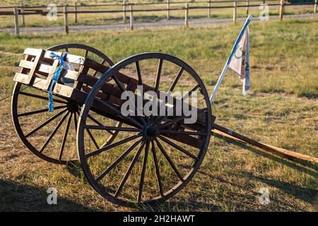 I carretti a mano erano un mezzo di trasporto per i pionieri mormoni che attraversavano le pianure verso lo Utah nel 1800. Foto Stock