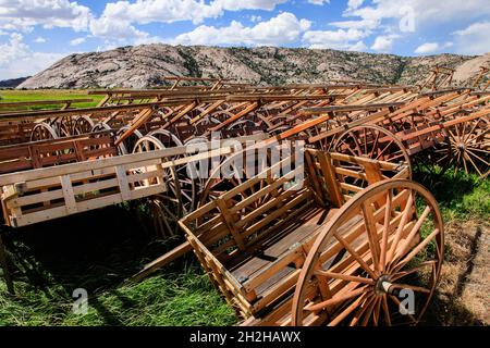 I carretti a mano erano un mezzo di trasporto per i pionieri mormoni che attraversavano le pianure verso lo Utah nel 1800. Foto Stock