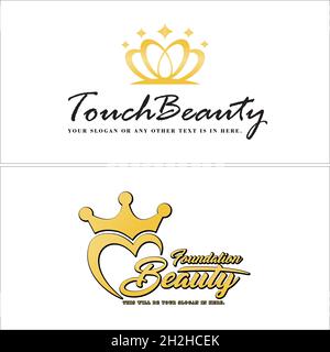 Salone di bellezza moderno combinazione marchio Crown logo design Illustrazione Vettoriale