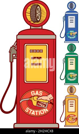 Illustrazione vettoriale della pompa benzina retro Illustrazione Vettoriale