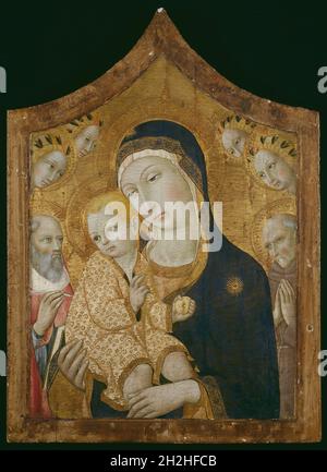 Vergine col Bambino con i Santi Girolamo, Bernardino di Siena, e Angeli, 1450/60. Foto Stock