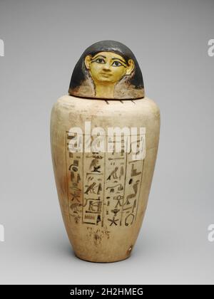 Vaso canopico del Overseer dei costruttori di Amun, Amenhotep, Egitto, nuovo Regno, Dinastia 18, Regno di Amenhotep II (circa 1427-1400 a.C.). Foto Stock