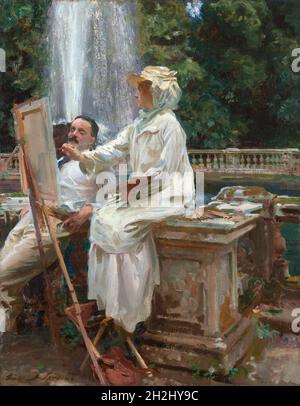 La Fontana, Villa Torlonia, Frascati, Italia, 1907. Ritratto degli artisti Wilfrid e Jane Emmet de Glehn. Foto Stock