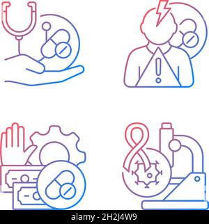 Studi di potenza del farmaco Set di icone vettoriali lineari gradienti Illustrazione Vettoriale