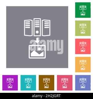 Scarica l'immagine da icone piatte del profilo del server su sfondi quadrati a colori semplici Illustrazione Vettoriale