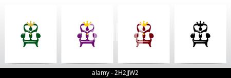 Seduta su un trono con logo Crown Letter H Illustrazione Vettoriale