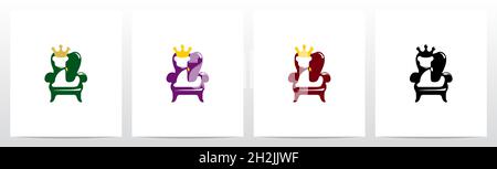 Seduta su un trono con logo Crown Letter L Illustrazione Vettoriale