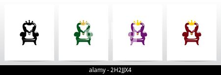 Seduta su un trono con Crown Letter Logo Design i Illustrazione Vettoriale