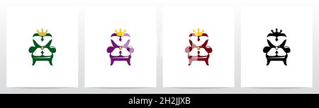 Seduta su un trono con logo Crown Letter Design X Illustrazione Vettoriale