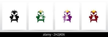 Seduta su un trono con logo Crown Letter Y Illustrazione Vettoriale