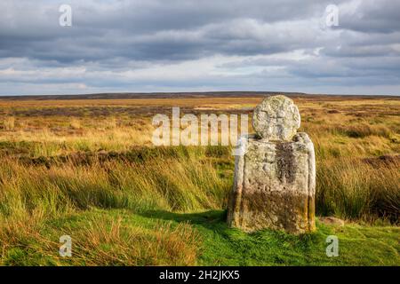 Il contrassegno di percorso 'Fat Betty' su Danby High Moor nel North York Moors National Park, North Yorkshire, Inghilterra Foto Stock