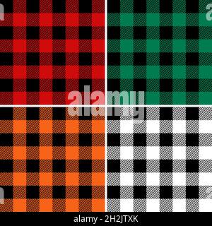 Schema di plaid di controllo a bufala Lumberjack. Set di pattern vettoriali senza giunture. Inverno e autunno senza fine texture. Sfondo di Natale. Rosso verde arancione Illustrazione Vettoriale