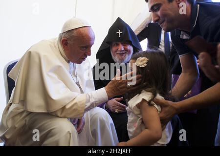 YEREVA, ARMENIA - 25 giugno 2016: Il capo della Chiesa cattolica Visita di Papa Francesco in Armenia Foto Stock