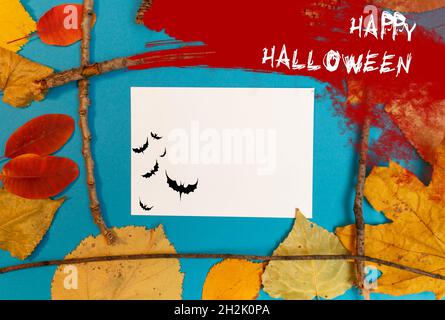 Halloween mockup con macchie di sangue e pipistrelli Foto Stock