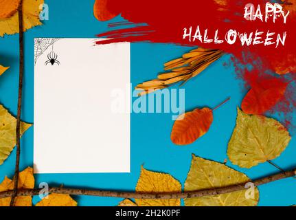 Halloween mockup con macchie di sangue e pipistrelli Foto Stock