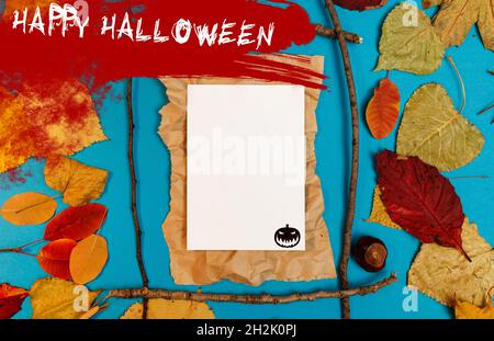 Halloween mockup con macchie di sangue e pipistrelli Foto Stock