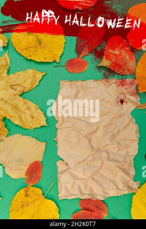 Halloween mockup con macchie di sangue e pipistrelli Foto Stock