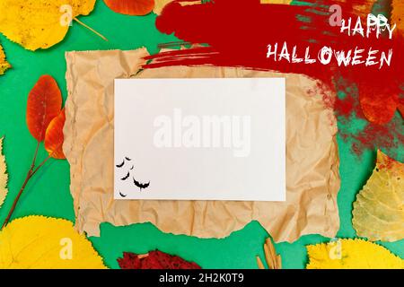 Halloween mockup con macchie di sangue e pipistrelli Foto Stock