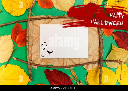 Halloween mockup con macchie di sangue e pipistrelli Foto Stock