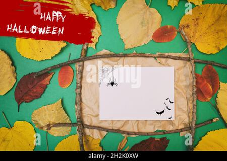 Halloween mockup con macchie di sangue e pipistrelli Foto Stock