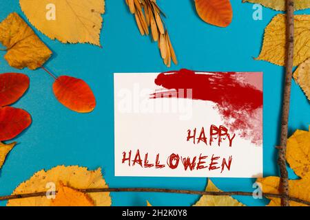 Halloween mockup con macchie di sangue e pipistrelli Foto Stock