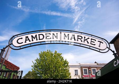 Cartello Camden Market, Camden Town, Londra, Inghilterra Foto Stock