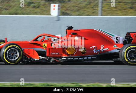 Sebastian Vettel-Ferrari in prestagione di allenamento sul circuito di Barcellona Catalogna,2018, Spagna Foto Stock