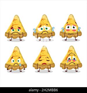 Fetta di carattere cartoon crostata di crema con espressione triste. Illustrazione vettoriale Illustrazione Vettoriale