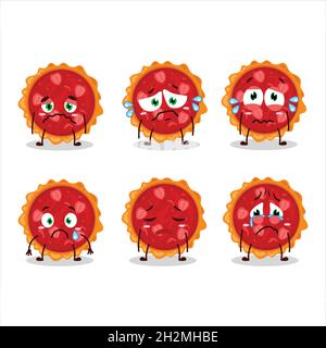 Fumetto di crostata di fragole con espressione triste. Illustrazione vettoriale Illustrazione Vettoriale