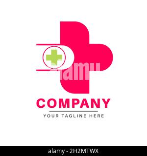 Farmacia medico sanitario più logo e simboli. Illustrazione Vettoriale