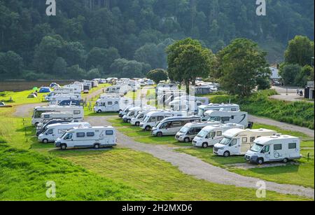 Campingplatz, Wohnmobile Stellplatz, Bad Karlshafen, Hessen, Germania Foto Stock