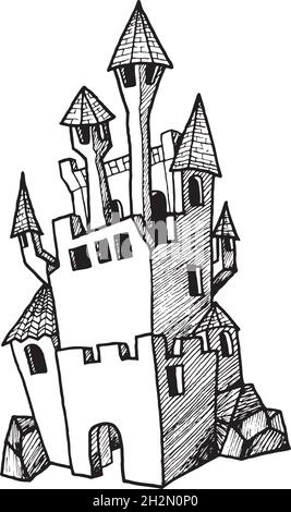 Castello medievale disegnato a mano - sfondo Transparend Illustrazione Vettoriale